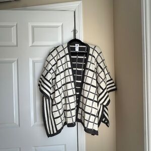 Cabi Reversible Tower Wrap Cream Grey Poncho Sweater